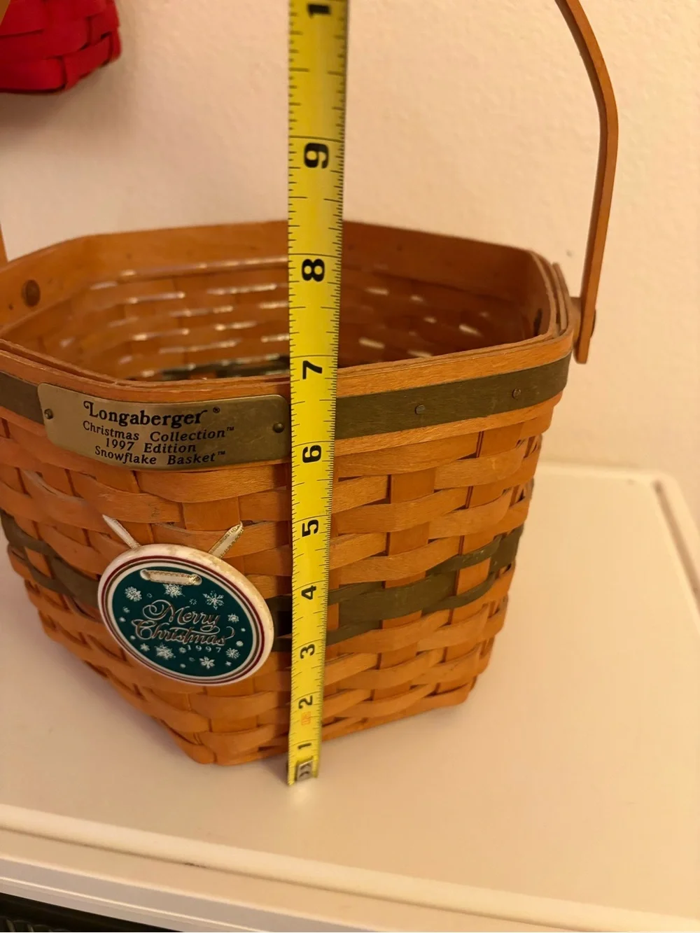 Longaberger Christmas Collection 1997 Snowflake Basket, Protector & Tie-on